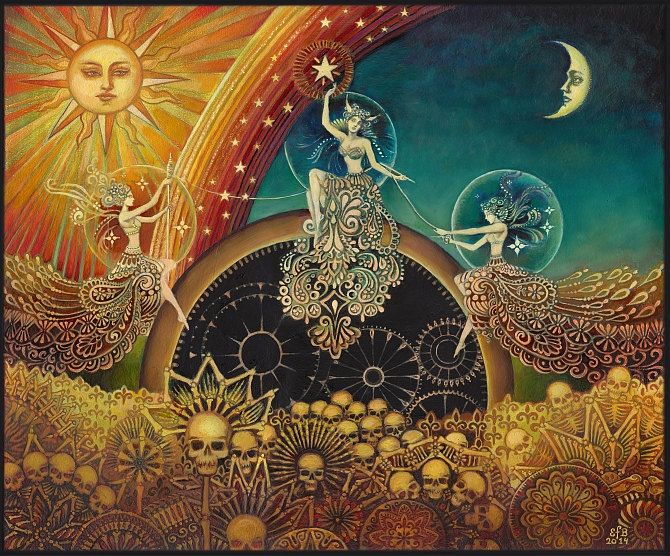 670x556 The Three Fates (Moirai) By Emily Balivet, 2014. In Greek - Goddess Painting
