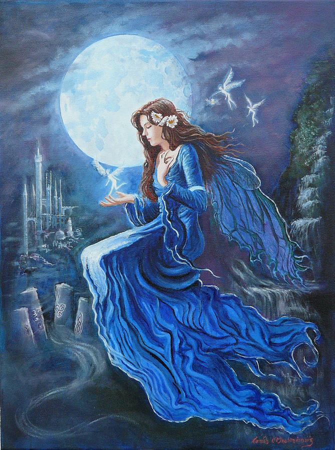 669x900 Celtic Moon Goddess Painting By Tomas Omaoldomhnaigh - Goddess Painting
