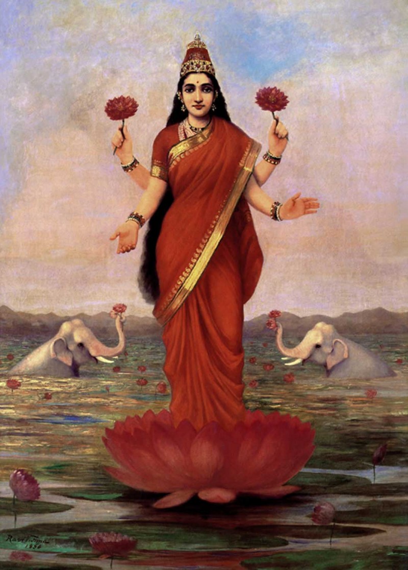 800x1116 Goddess Lakshmi By Artist Raja Ravi Varma Reproduction - Goddess Painting