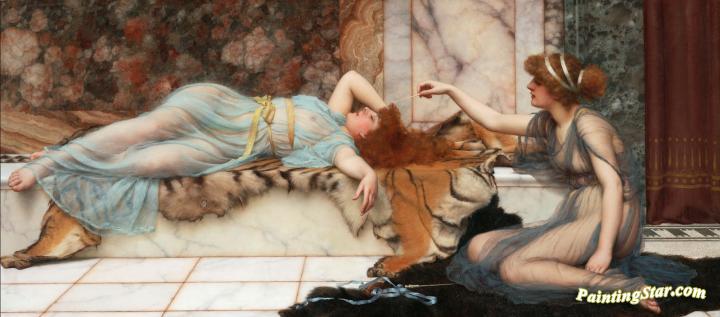 720x317 Mischief And Repose Artwork By John William Godward Oil Painting - Godward Painting