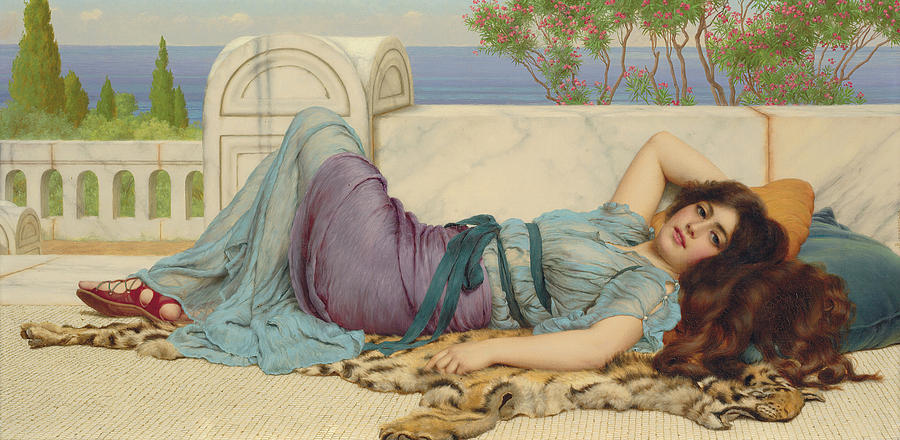 900x440 Mischief And Repose Painting By John William Godward - Godward Painting