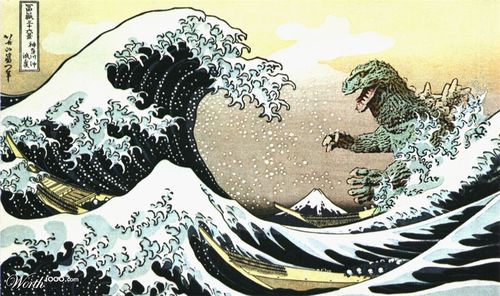 500x296 Godzilla Wave And More Art Mashups - Godzilla Painting