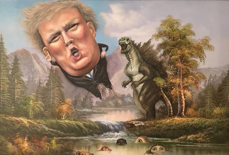 770x520 Saatchi Art Donald Trump Vs. Godzilla Painting By Jocelyn Bullock - Godzilla Painting