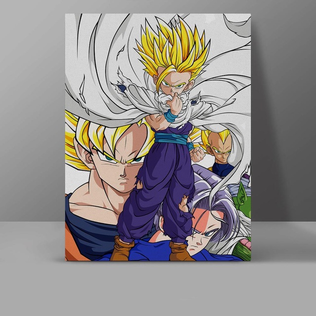 640x640 Super Saiyan Family Wall Pictures Goku Gohan Trunks Vegeta Dragon - Gohan Painting