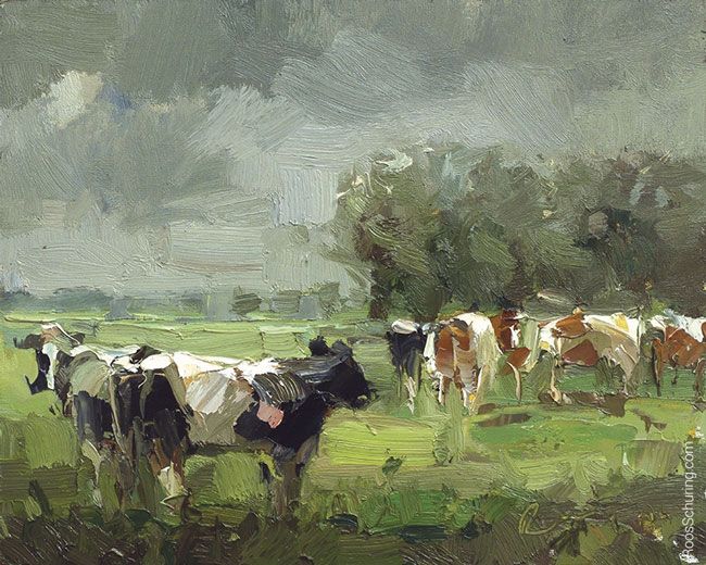 650x520 Rain Approching, Cows Trees Cow, Landscaping - Going Home Painting