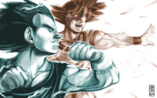 500x313 Dragon Ball Art - Goku And Vegeta Painting