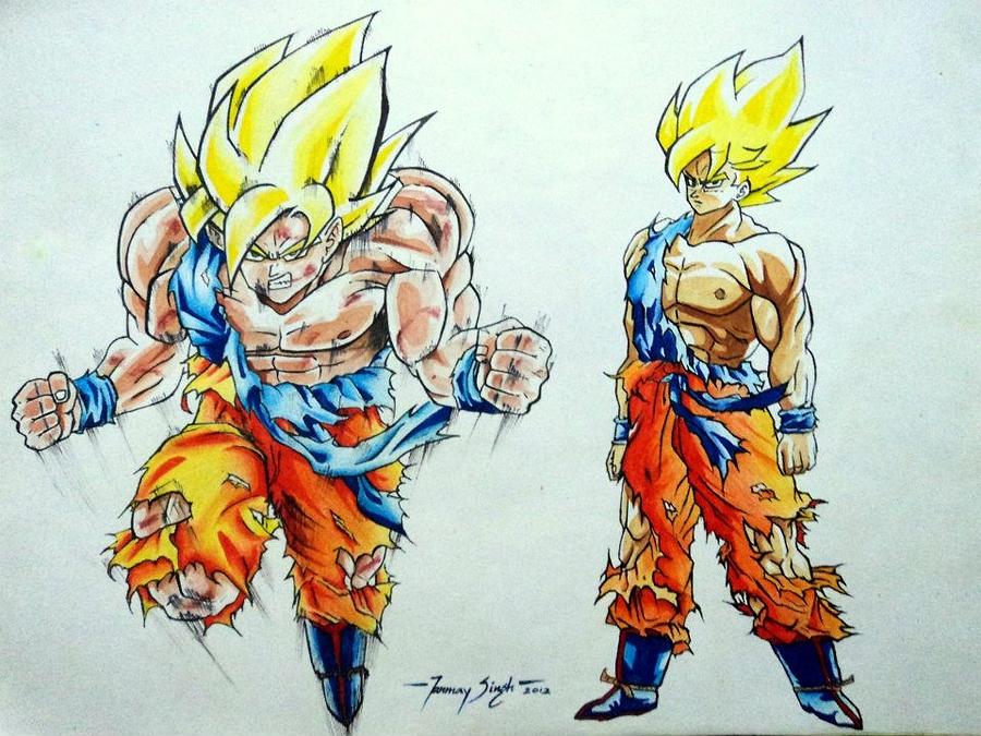 900x675 Goku In Action Painting By Tanmay Singh - Goku And Vegeta Painting