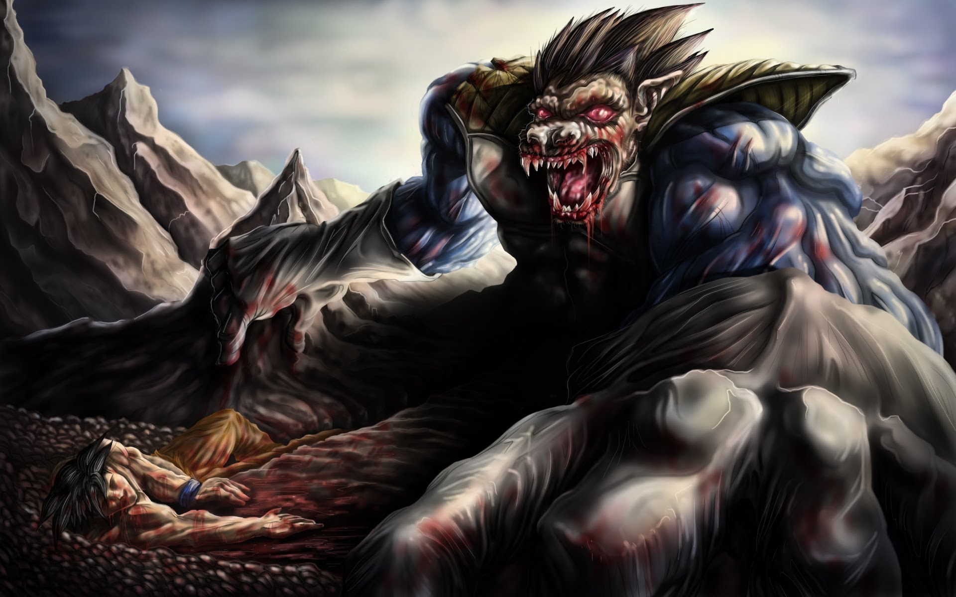 1920x1200 Son Goku Vs Great Ape Vegeta Speed Painting - Goku And Vegeta Painting