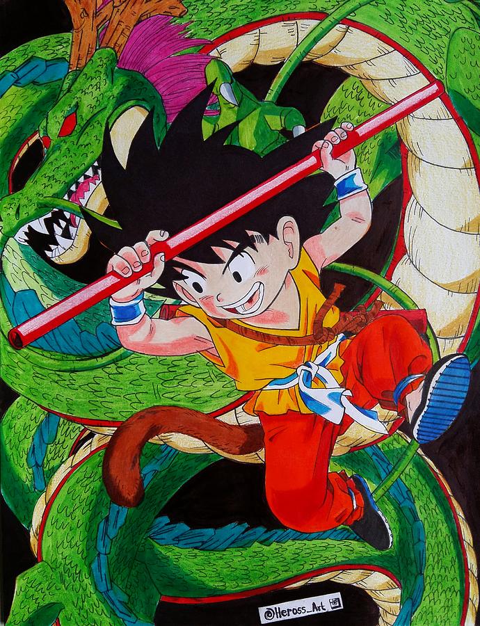 690x900 Kid Goku And Shenron Painting By Hermes Ros - Goku Painting