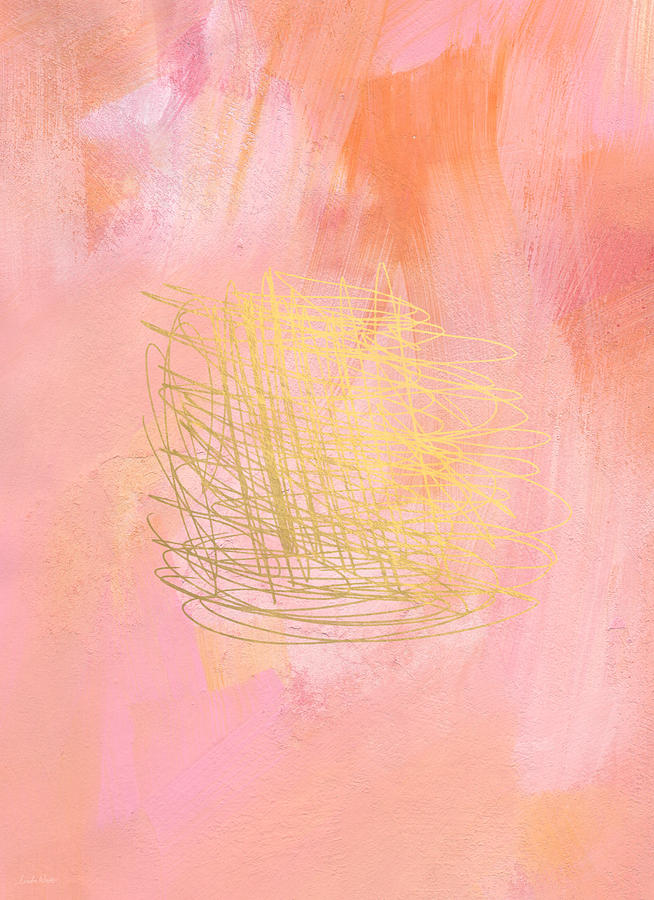 654x900 Nest Pink And Gold Abstract Art Painting By Linda Woods - Gold Abstract Painting