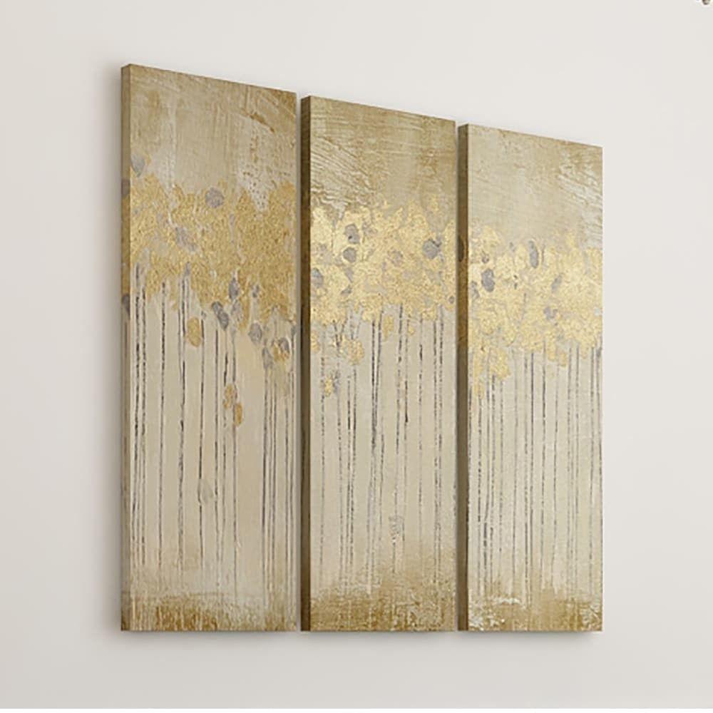 1000x1000 Canvas Wall Art 3 Piece Panel Set Gold Abstract Painting Modern - Gold Abstract Painting