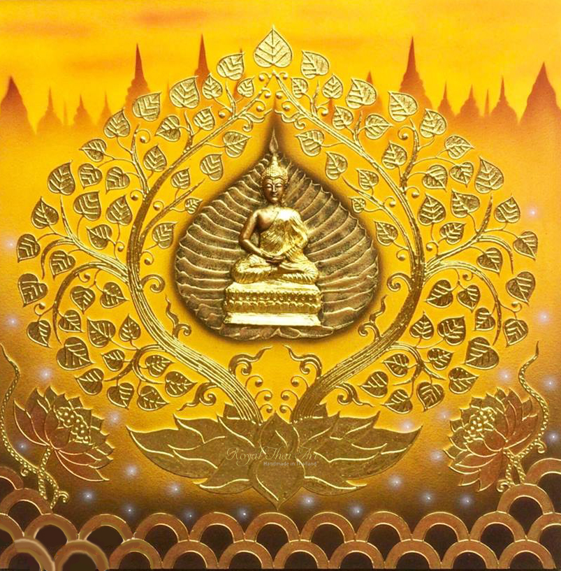 803x817 Golden Buddha Canvas Painting L Best Asian Wall Art From Thailand - Gold Buddha Painting
