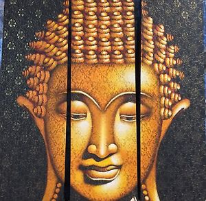 300x293 New 3 Panel Gold Buddha Head Large Painting On Lace Amp Canvas - Gold Buddha Painting