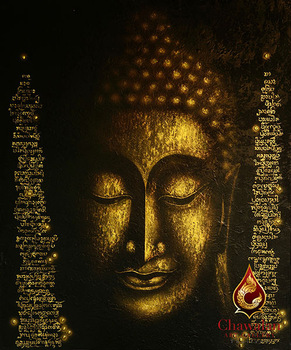 291x350 Thai Buddha Hand Painted Oil Painting On Canvas With Gold Leaf - Gold Buddha Painting