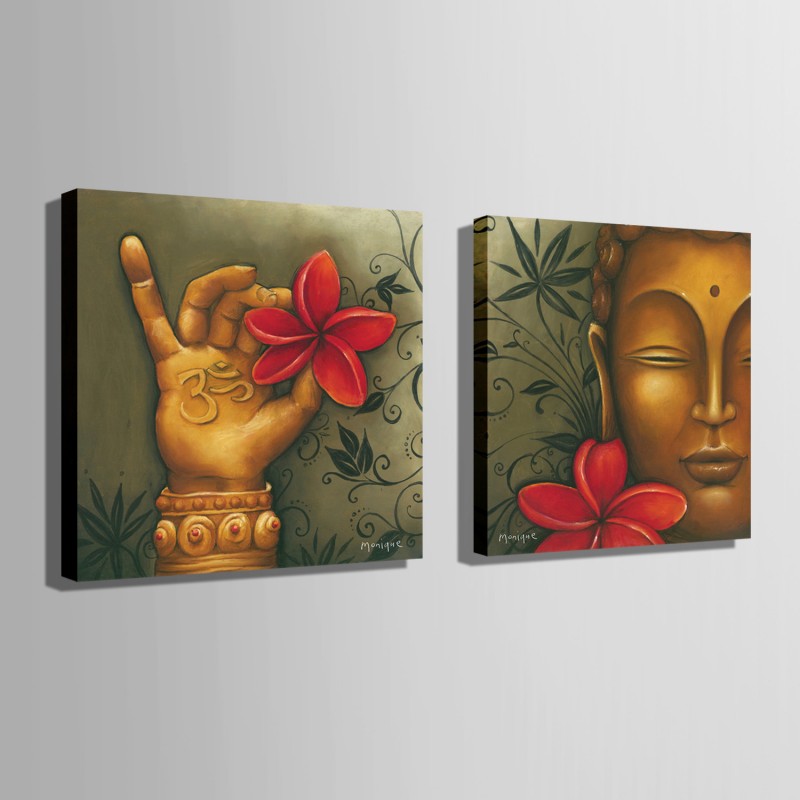 800x800 Unique Designed Colorful Gold Buddha Face And Hand Painting 2 - Gold Buddha Painting