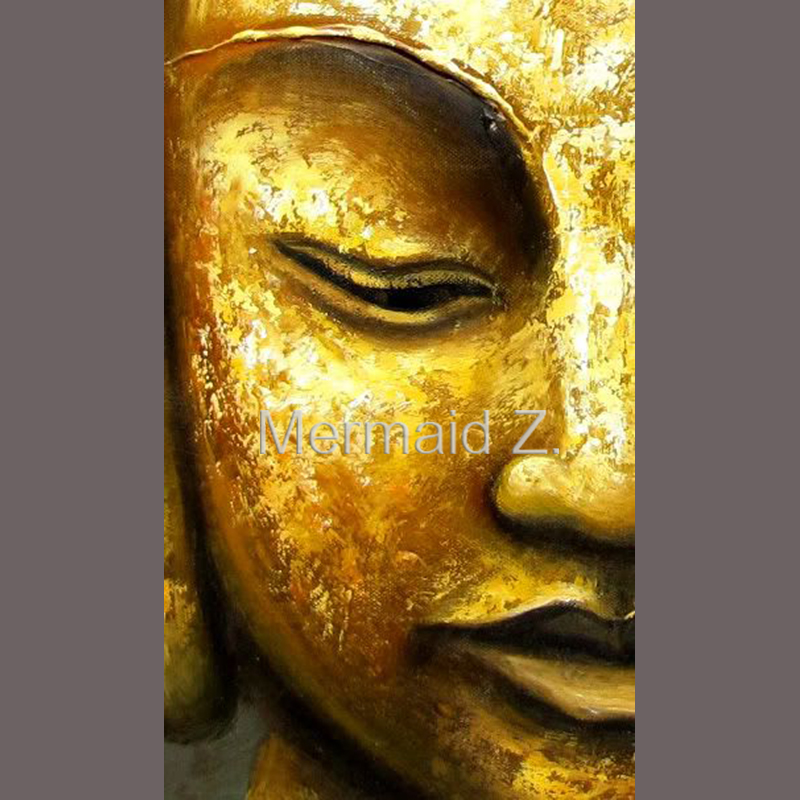 800x800 Hand Made Thai Oil Painting Golden Buddha Head Portrait Buddha Art - Gold Buddha Painting