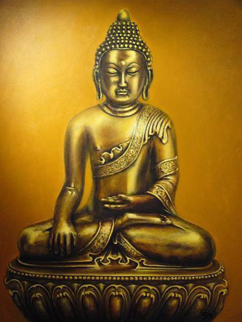 481x640 Gary Ross Artwork Buddha In Gold Original Painting Acrylic - Gold Buddha Painting