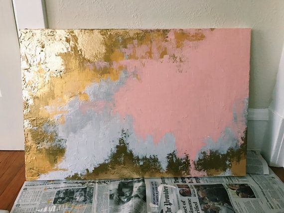 570x428 Abstract Gold Foil, Pink, And Silver Painting Paintings - Gold Foil Painting