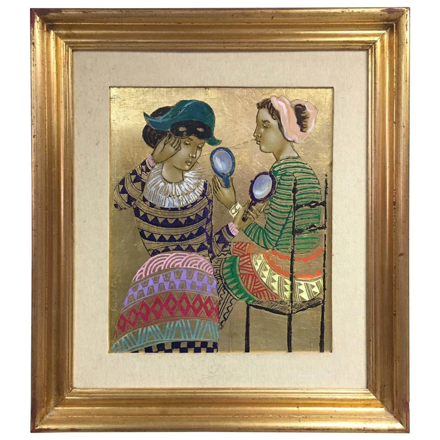 1500x1500 Original Paolo Emilio Bergamaschi Oil And Gold Foil Painting - Gold Foil Painting