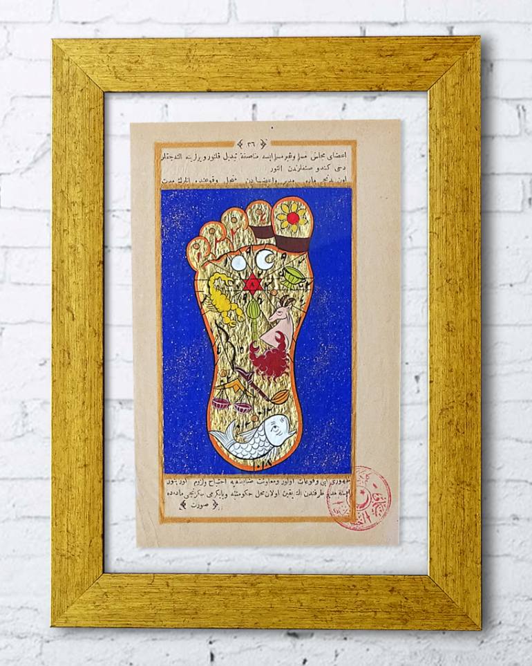 770x963 Saatchi Art Turkish Miniature Painting Zodiac Signs, Tantric Foot - Gold Foil Painting