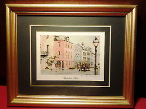 300x225 Charleston Rainbow Row Watercolor Print Gold Frame Black Mat Ebay - Gold Frame Black Painting