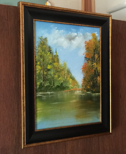 498x609 Fall River Original Oil Painting 11x14, Framed - Gold Frame Black Painting