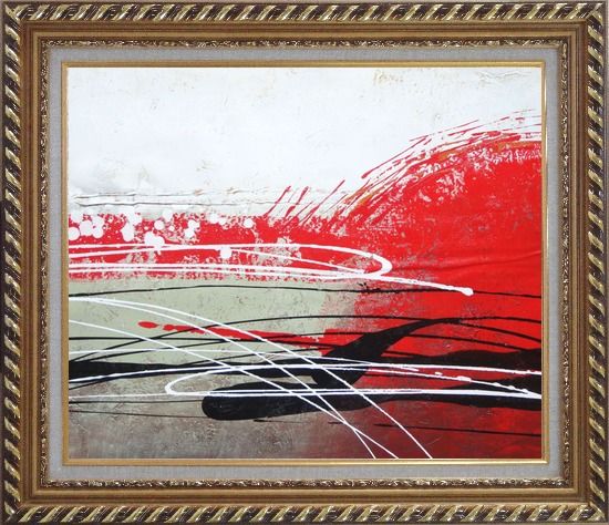 550x474 Framed Red, White And Black Modern Art Oil Painting Nonobjective - Gold Frame Black Painting