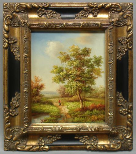 444x500 Framed Country French Oil Painting Of Classic Landscape In Antique - Gold Frame Painting