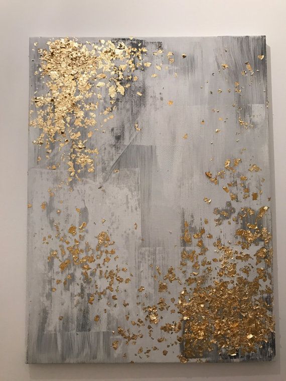 570x760 Items Similar To Light Grey And Gold Leaf Abstract Painting - Gold Leaf Painting