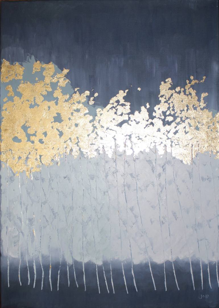 770x1079 Saatchi Art Trees In The Mist With Gold Leaf Painting By Jo Charlton - Gold Leaf Painting