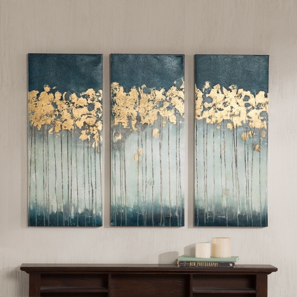 1000x1000 Madison Park Midnight Forest Gel Coat Canvas With Gold Foil - Gold Leaf Painting On Canvas