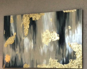 340x270 Painted Canvas With Gold Leaf - Gold Leaf Painting On Canvas