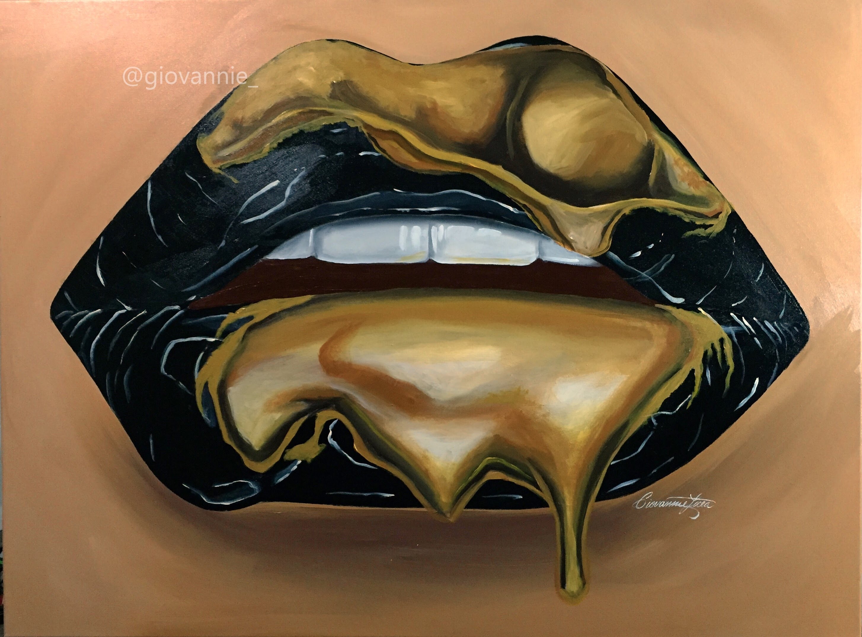 2909x2152 Black And Gold Lips Painting - Gold Lips Painting