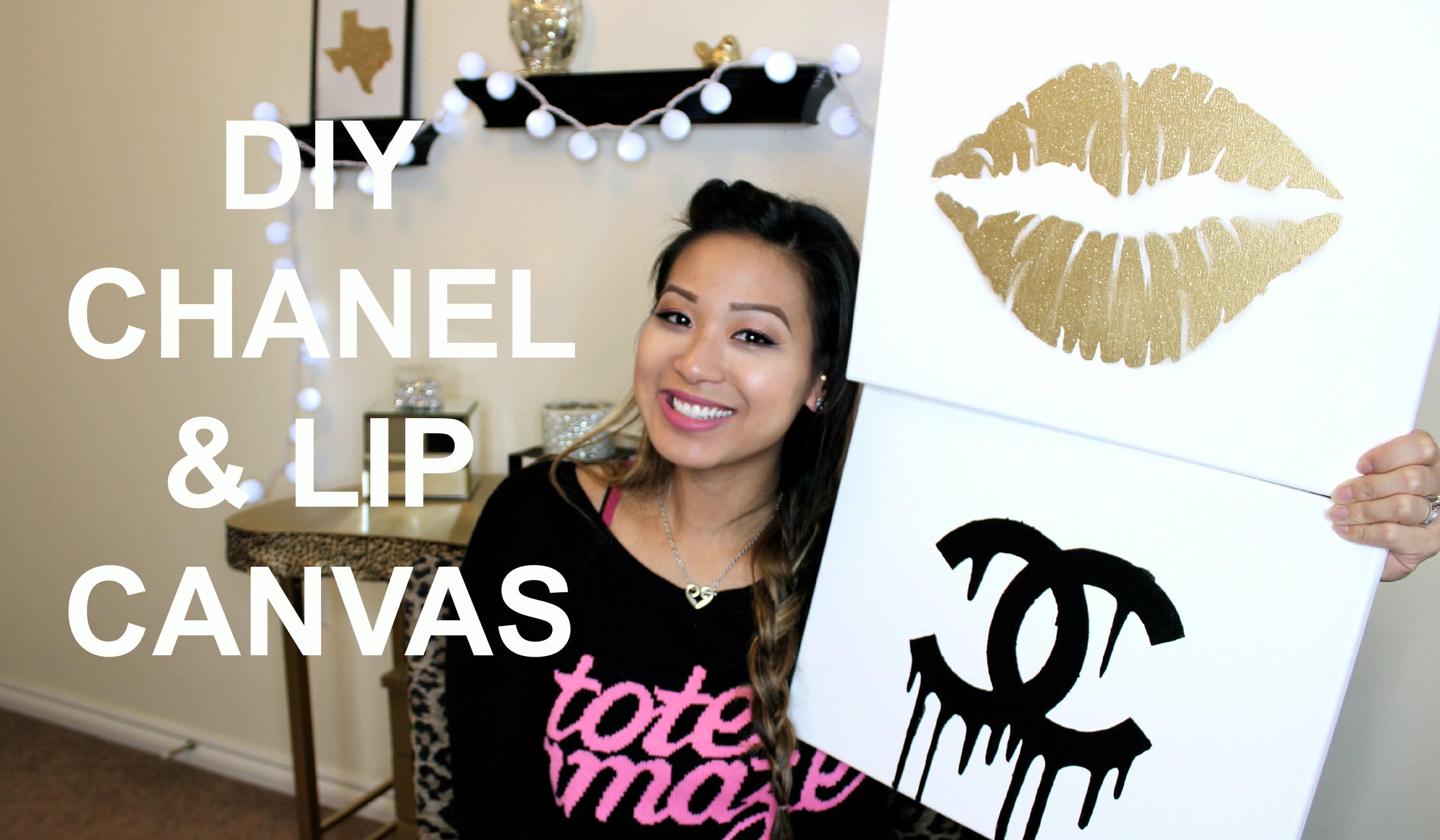 3000x1750 Diy Room Inspiration Chanel Amp Gold Lips Canvas Tutorial - Gold Lips Painting
