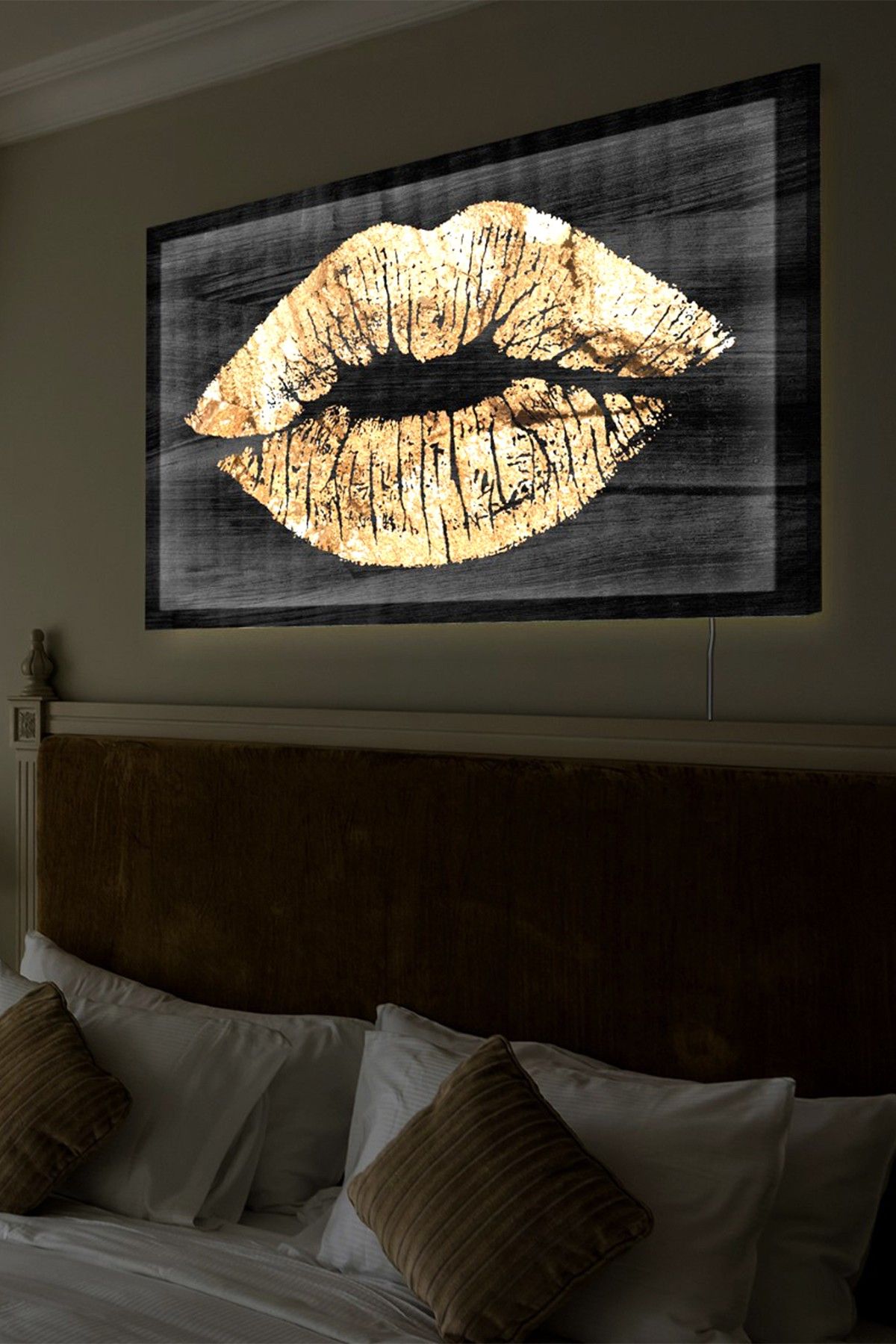 1200x1800 Gold Lips Light Box Canvas Art New Room Ideas - Gold Lips Painting