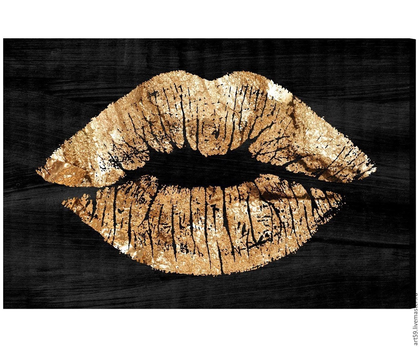 1392x1152 Gold On Black Shop Online On Livemaster With Shipping - Gold Lips Painting