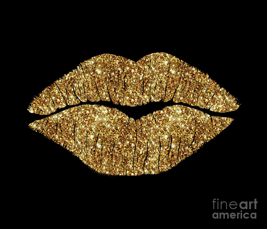900x771 24 Karat Kiss, Gold Lips Painting By Tina Lavoie - Gold Lips Painting