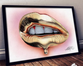 340x270 Kiss Me Love Me Gold Lips Digital Print Printable Art - Gold Lips Painting