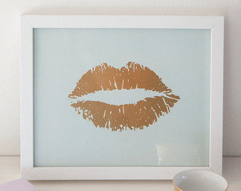 340x270 Lip Artwork Etsy - Gold Lips Painting