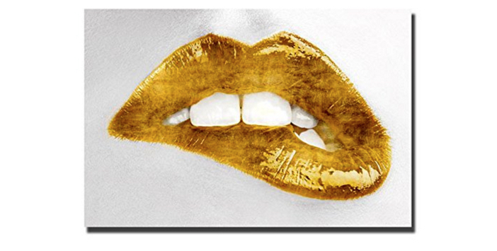 702x355 Luscious Gold Lips Painting By Sarah Mcguire - Gold Lips Painting