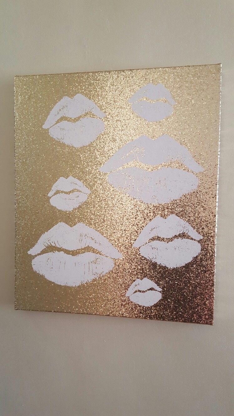 747x1328 White And Gold Lip Canvas Art - Gold Lips Painting