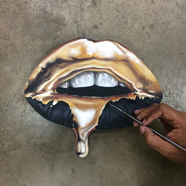 640x640 Another Lip Painting. (Roughly) 12 X 12 Acrylic On Wood Cut Out - Gold Lips Painting