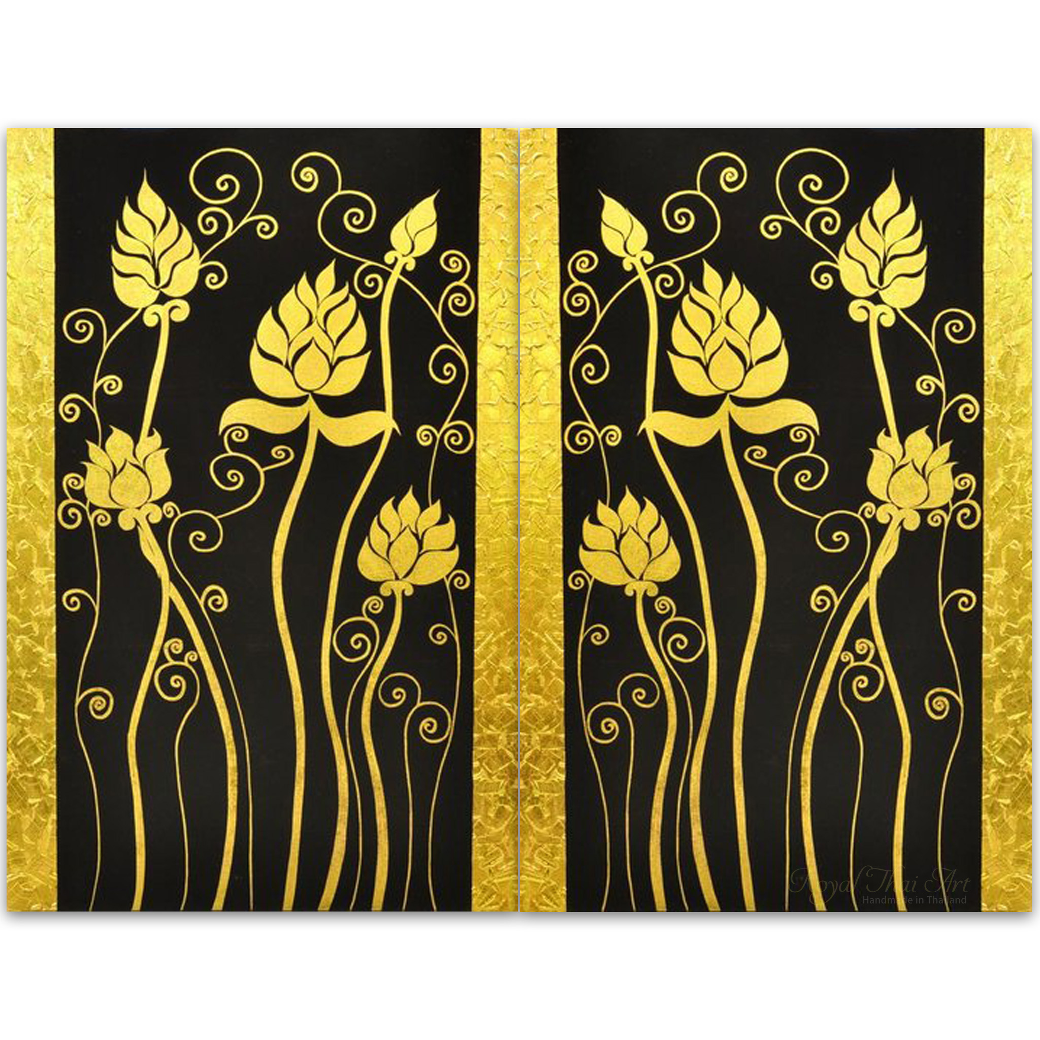 2048x2048 Lotus Painting With Classical Gold Element Color Royal Thai Art - Gold Painting