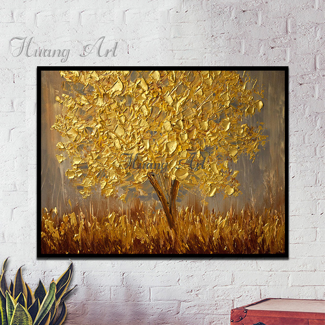640x640 Hand Painted Oil Painting Gold Tree Fortune Tree Modern Minimalist - Gold Tree Painting