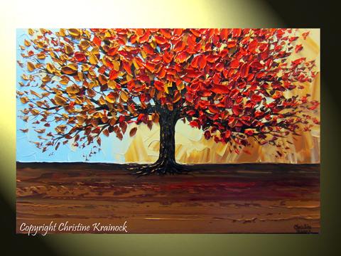 480x360 Custom Original Art Abstract Painting Red Tree Of Life Modern - Gold Tree Painting
