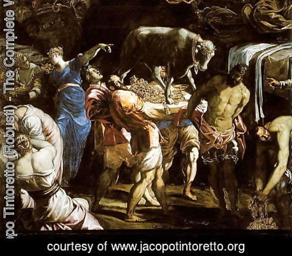 600x526 Jacopo Tintoretto (Robusti) - Golden Calf Painting