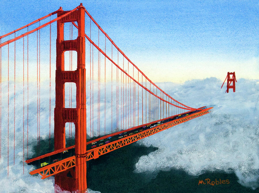 900x671 Golden Gate Bridge Sunset Painting By Mike Robles - Golden Gate Bridge Acrylic Painting