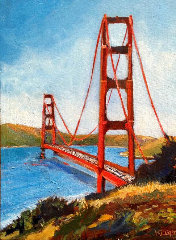 570x778 Original Oil Painting Golden Gate Bridge San Francisco 9x12 Framed - Golden Gate Bridge Acrylic Painting
