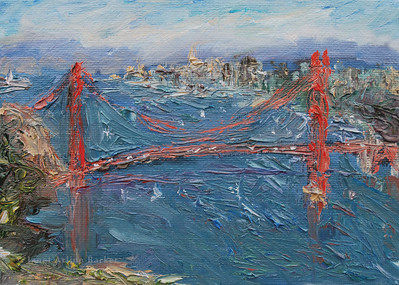 399x285 Paintings Oil And Acrylic - Golden Gate Bridge Acrylic Painting