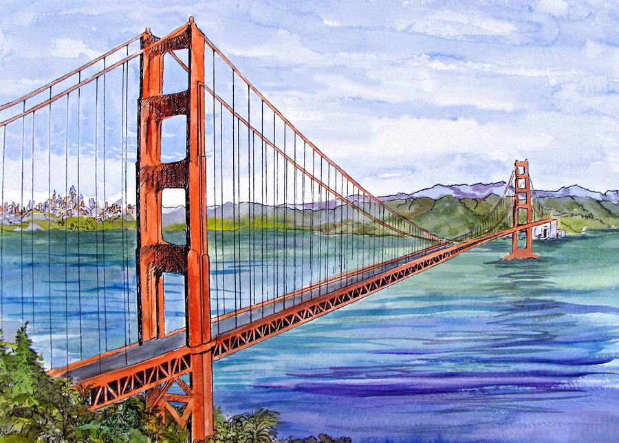 900x644 Golden Gate Bridge In San Francisco Painting By Bonnie Sue Schwartz - Golden Gate Bridge Acrylic Painting